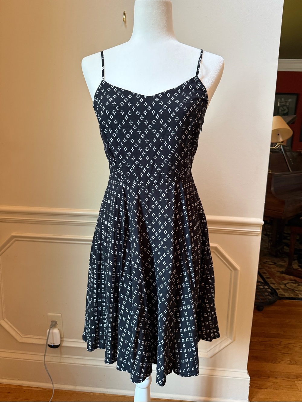 Old Navy Black Printed Spaghetti-Strap Fit & Flare Mini Dress